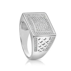 Bold 925 Sterling Silver Pave Square Signet Pinky Ring – Stunning Sparkle for Weddings & Everyday Elegance.