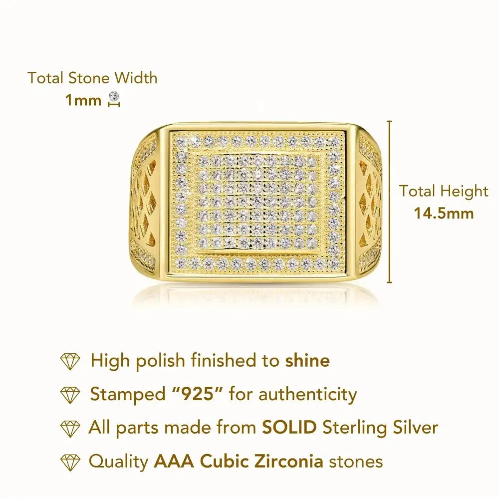 Bold 925 Sterling Silver Pave Square Signet Pinky Ring – Stunning Sparkle for Weddings & Everyday Elegance.