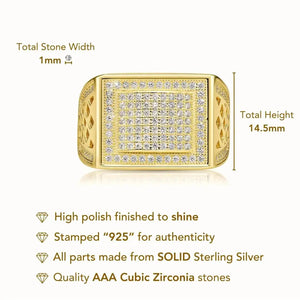 Bold 925 Sterling Silver Pave Square Signet Pinky Ring – Stunning Sparkle for Weddings & Everyday Elegance.