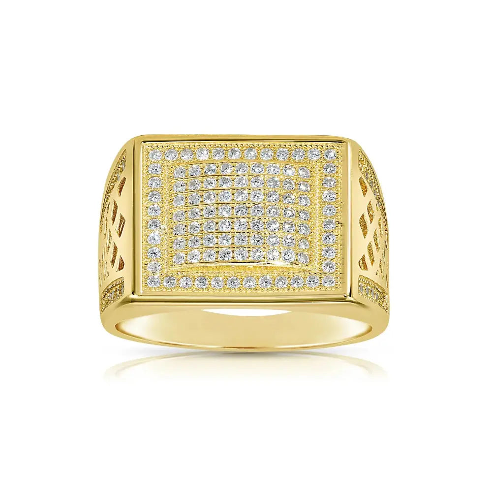Bold 925 Sterling Silver Pave Square Signet Pinky Ring – Stunning Sparkle for Weddings & Everyday Elegance.