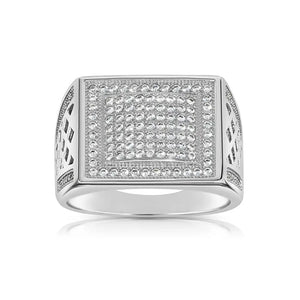 Bold 925 Sterling Silver Pave Square Signet Pinky Ring – Stunning Sparkle for Weddings & Everyday Elegance.