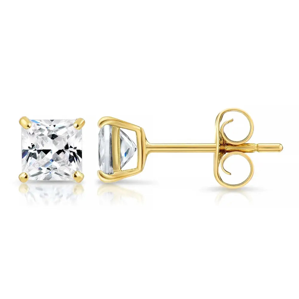 Bundle SET of 3! 14K Solid Gold Earrings, Square CZ Studs Sizes 3Mm, 4Mm, 5Mm, with Pushbacks