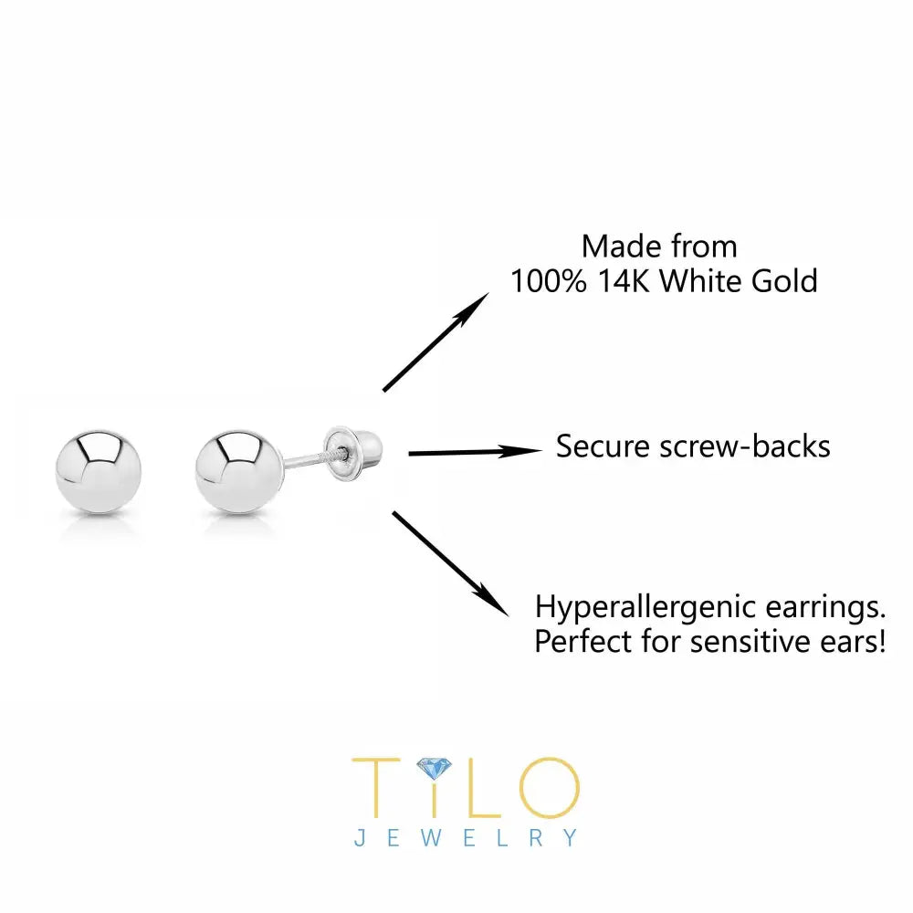 Bundle SET of 3! 14K White Gold Ball Stud Earrings with Screw Backings, Unisex
