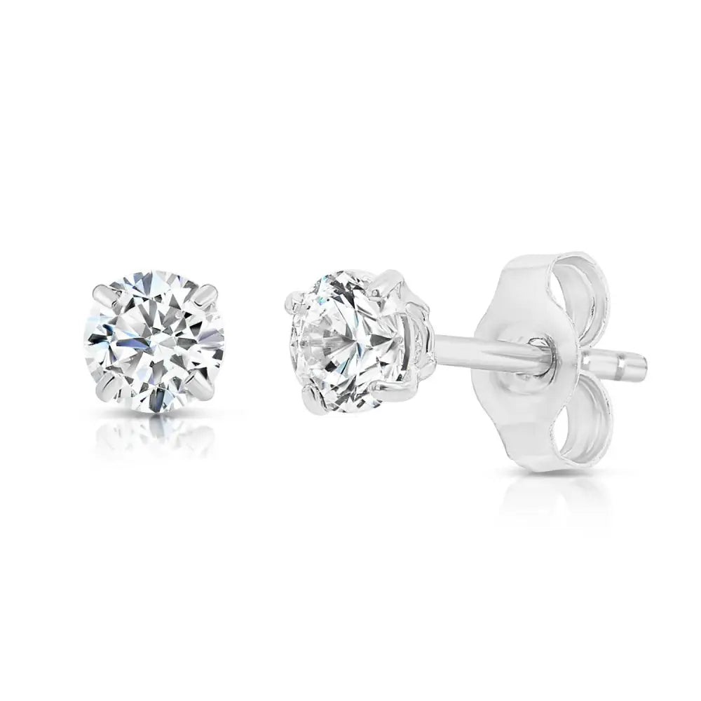Bundle Set of 3! 14K White Gold Classic Solitaire Stud Earrings, Pushback (Unisex)