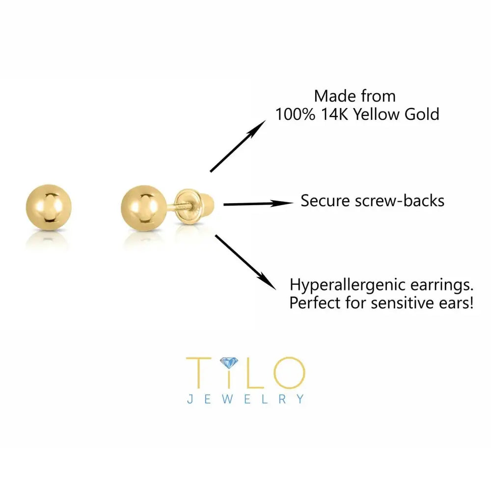 Bundle SET of 3! 14K Yellow Gold Ball Stud Earrings with Screw Backings, Unisex