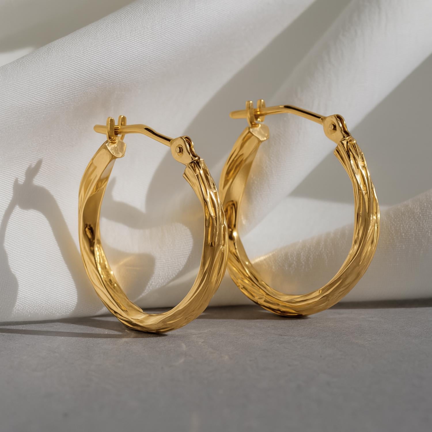 10K Yellow Gold Twisted Classic Hoop Earrings, Diamond-Cut round Hoops, Solid Yellow Gold Shiny Hoops, Handmade with Love, by TILO Jewelry