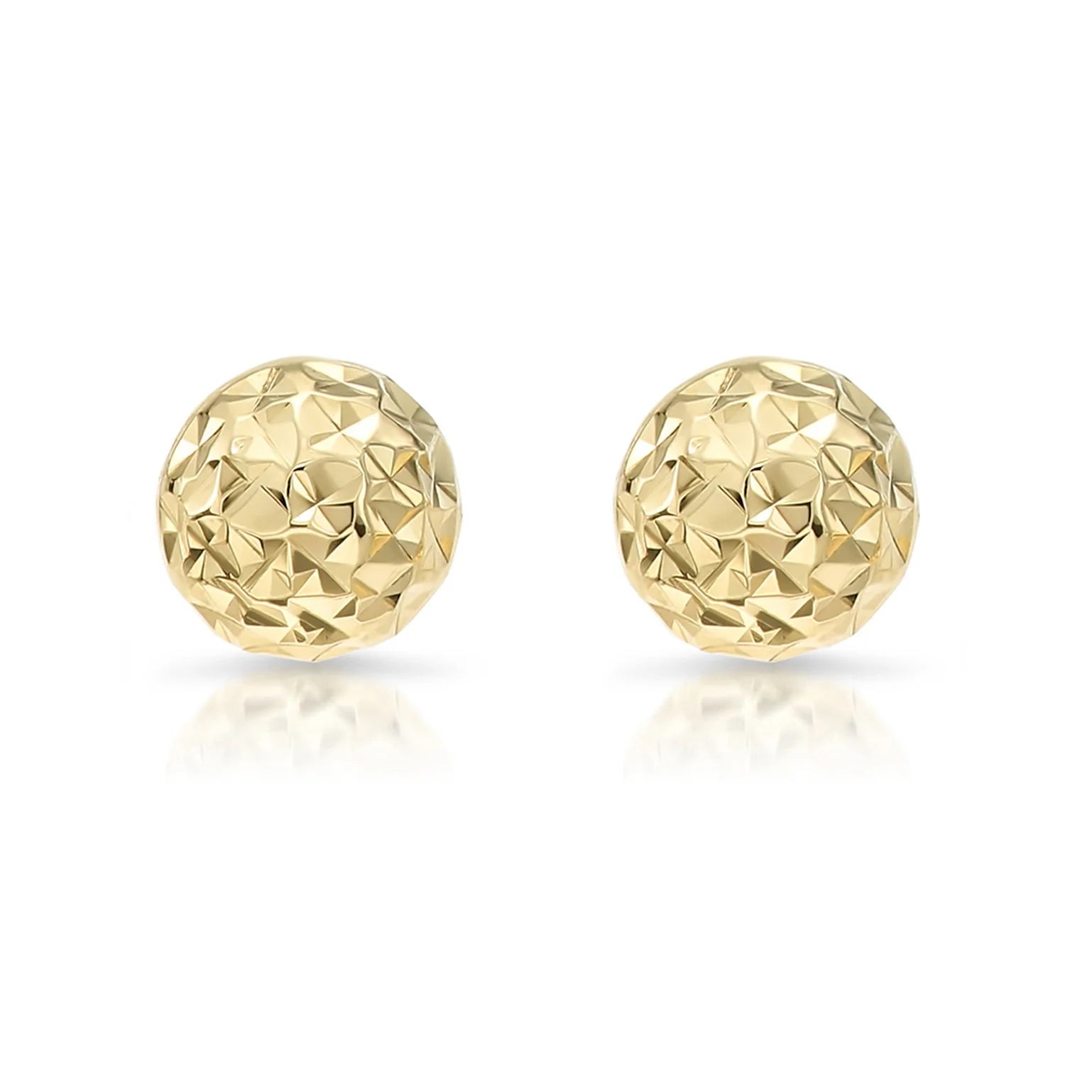 14K Yellow Gold Diamond Cut Sparkle Ball Stud Earrings