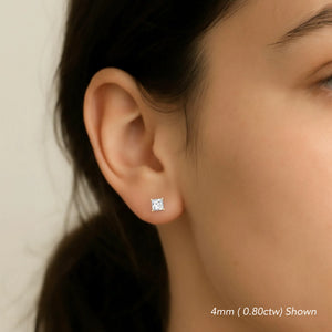 14K White Gold Lab Diamond Princess-Cut Stud Earrings, Screwback