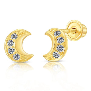 Dazzling 10K Yellow Gold Moon Crescent Stud Earrings.