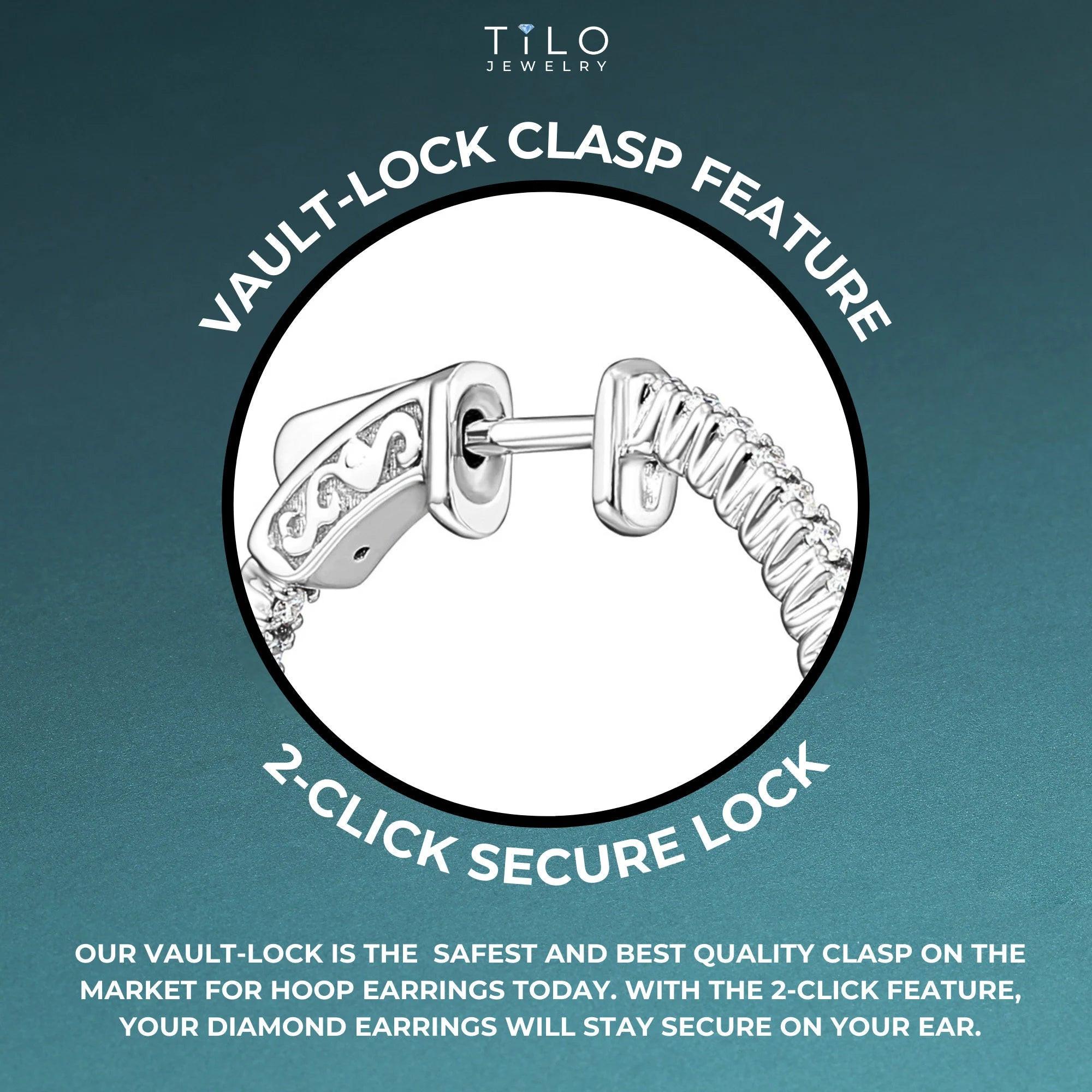 Stunning 14K Solid White Gold Half Eternity Huggie Hoop Earrings with 0.52 CTW Real Diamonds.