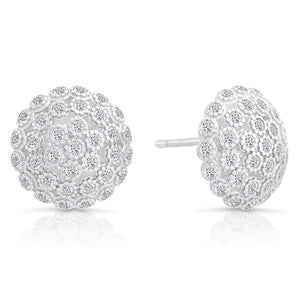 CZ Large Flower round Stud Earrings in Sterling Silver