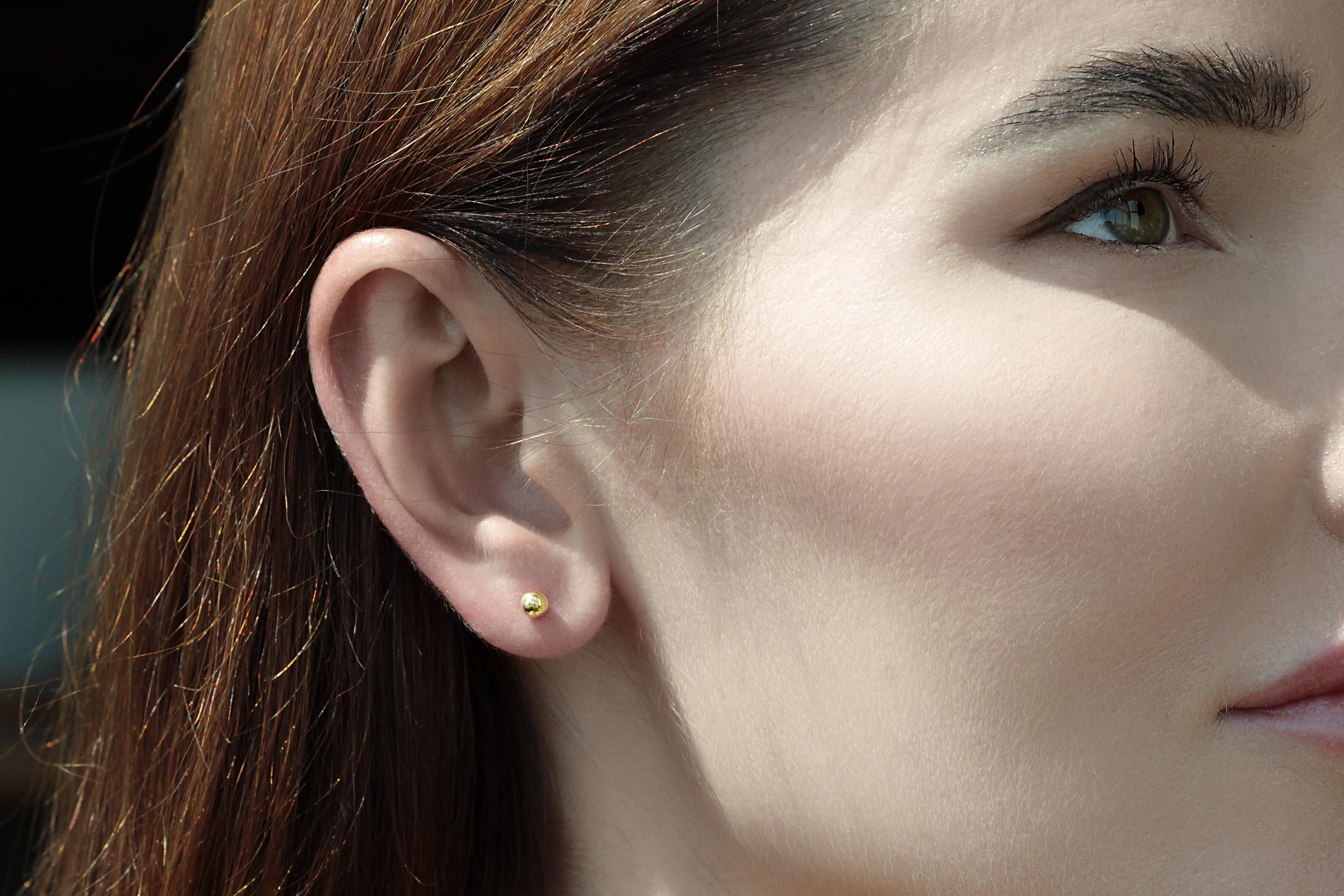 Solid Gold 14K Ball Post Studs Tiny Simple Sphere Earrings Men Women Kids Ear Decor round Bead Earlobe Piercing Minimalist Unisex Jewelry