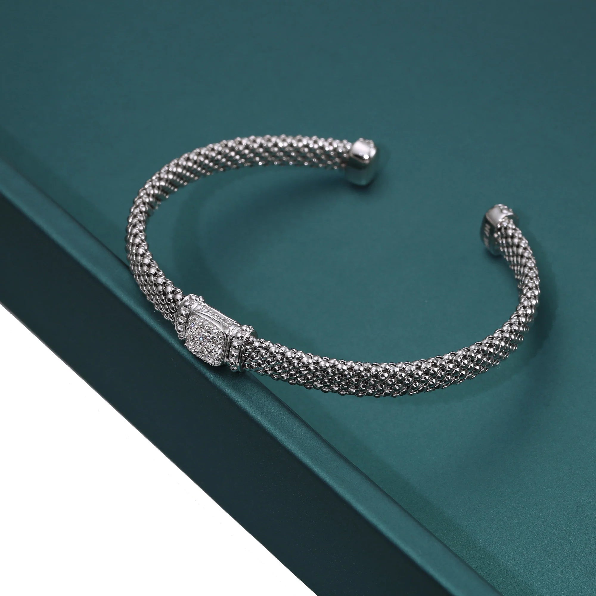 Sterling Silver Simulated Diamond Italian Cuff Bracelet, Fits 7In-8In