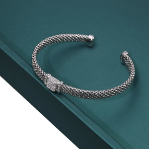 Sterling Silver Simulated Diamond Italian Cuff Bracelet, Fits 7In-8In