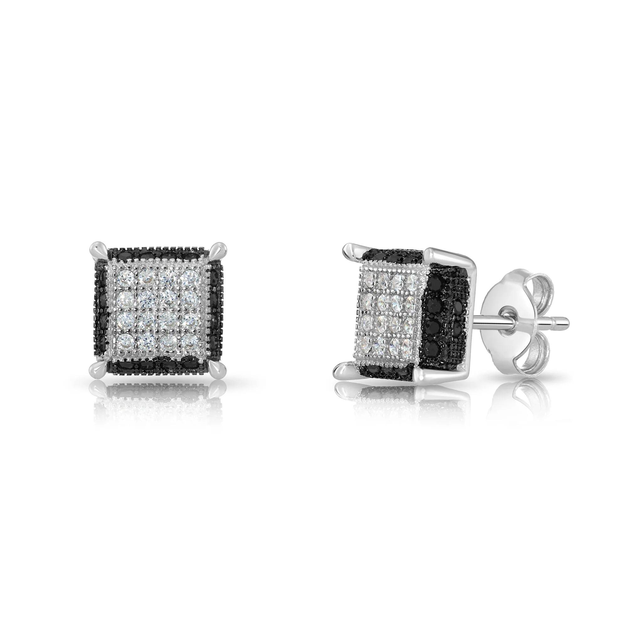 Chic CZ Black and White Square Push-Back Stud Earrings for Everyone.