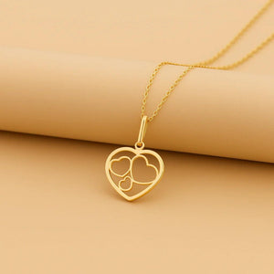 Stunning 14K Yellow Gold Triple Heart Pendant Necklace - The Perfect Timeless Gift.