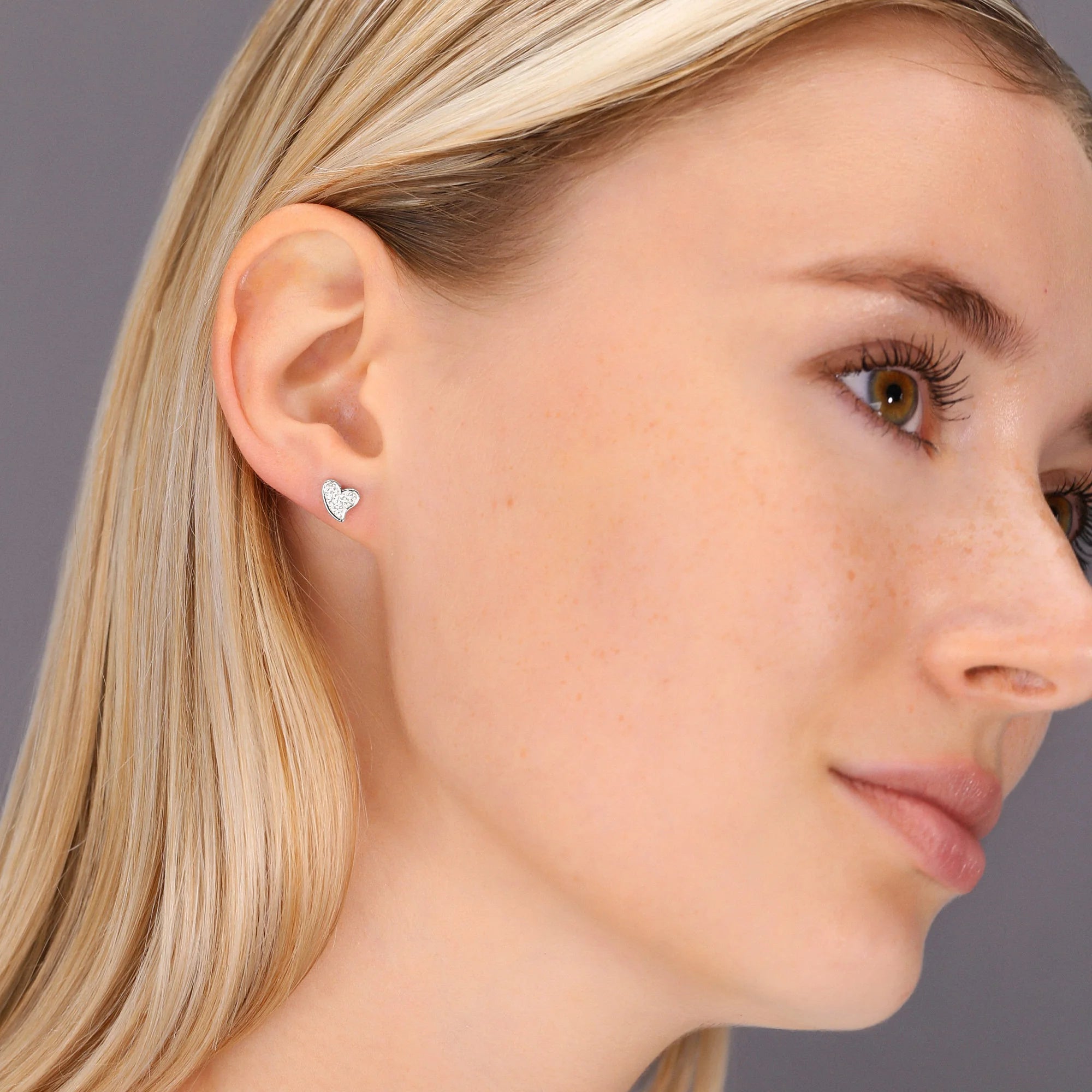CZ Curved Heart Stud Earrings, 1016 in Sterling Silver