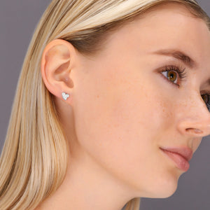 CZ Curved Heart Stud Earrings, 1016 in Sterling Silver