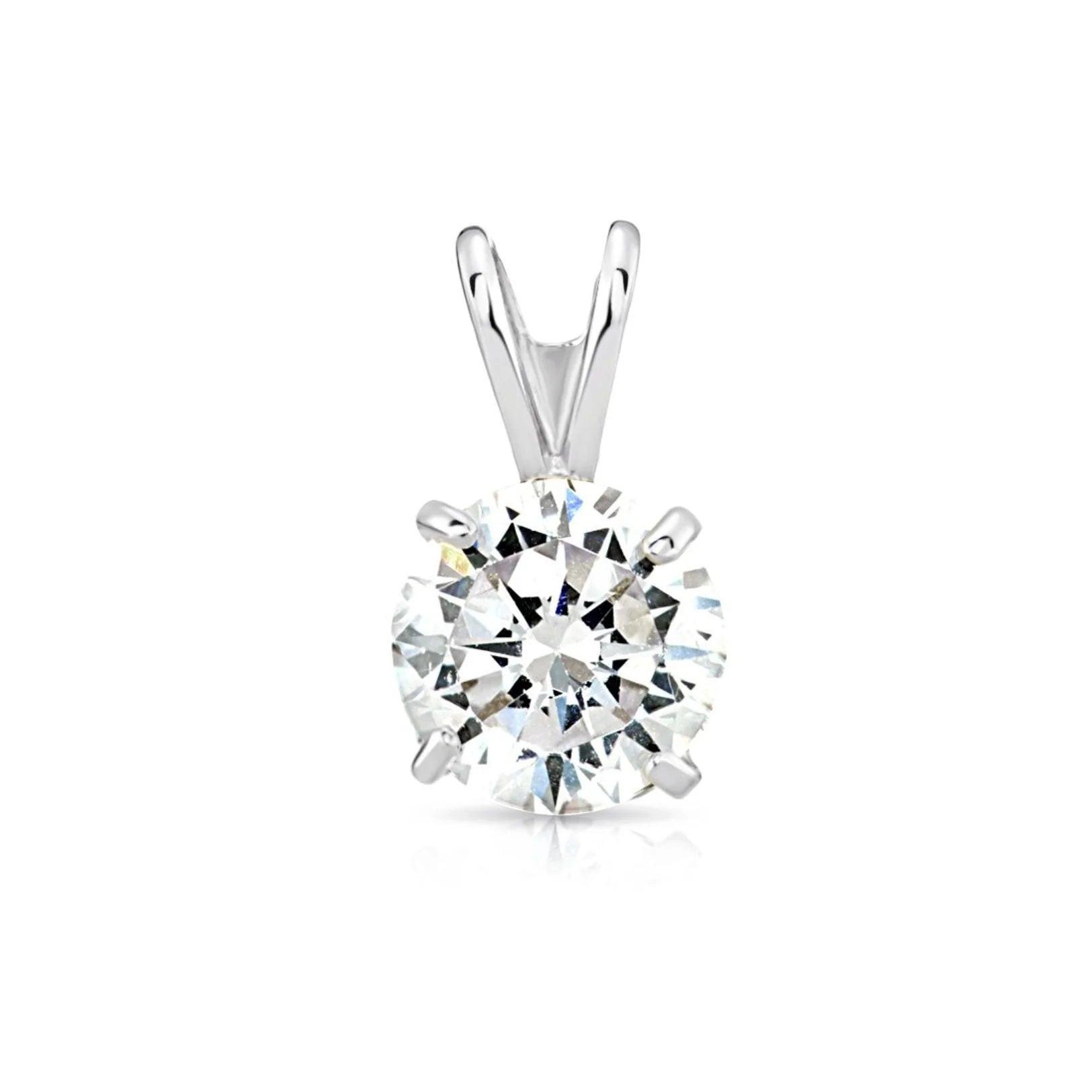 Exquisite 14K White Gold Classic Solitaire Pendant Necklace.