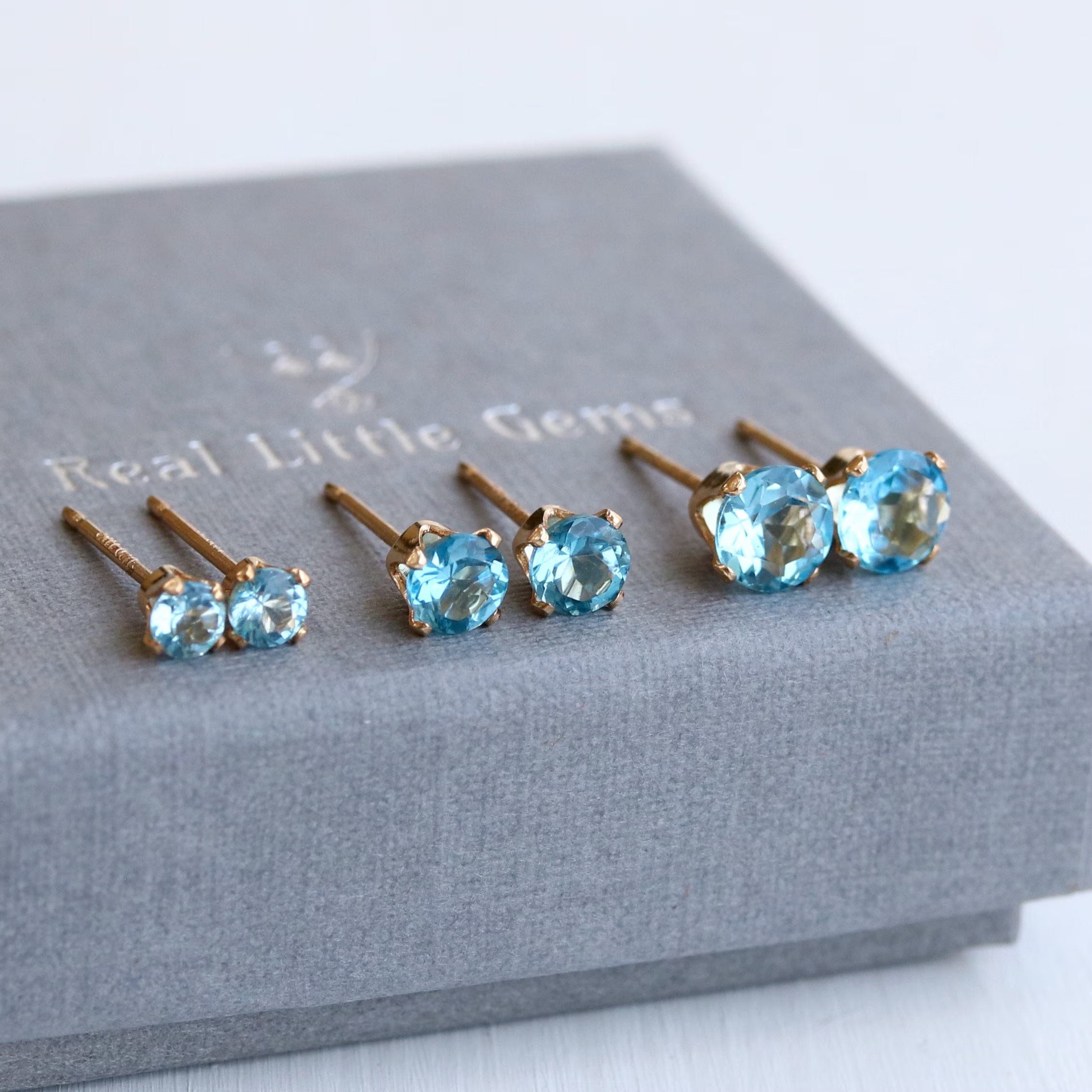 Swiss Blue Topaz Stud Earrings: 925 Sterling Silver or 14K Gold Filled