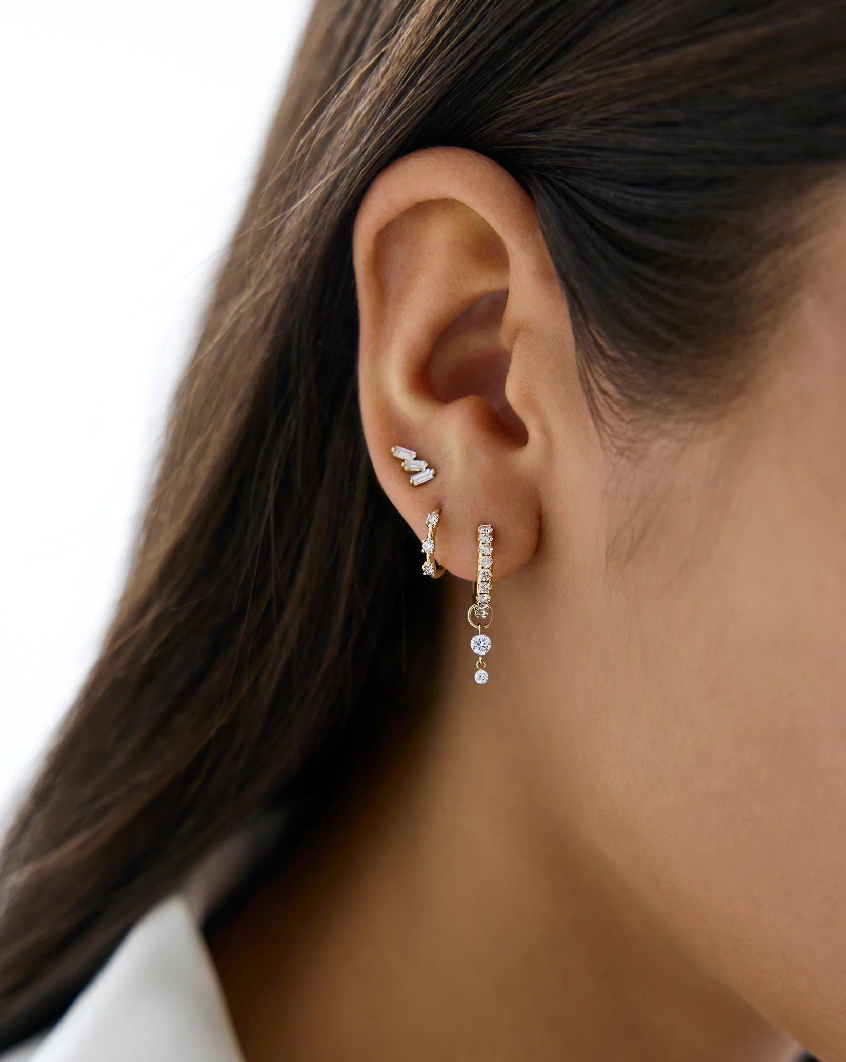 Stunning Drop Round Lab Diamond Huggie Charm Earrings.