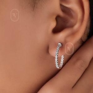 0.98 Ct. round Diamond Hoop Earrings - 14K White Gold U Shape Prong Set Diamond inside Out Hoop Earrings