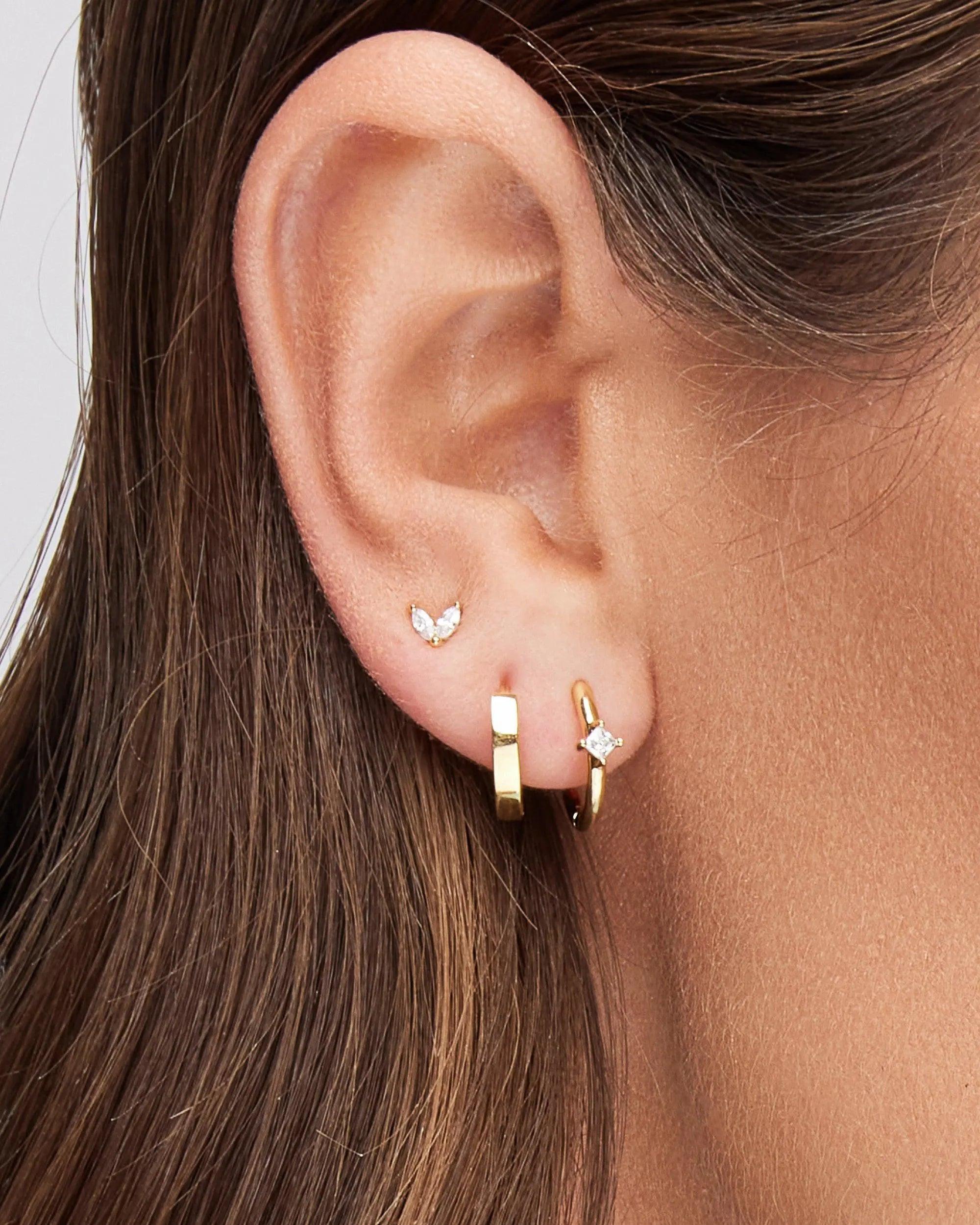 Dainty 925 Sterling Silver Gold CZ Diamond Huggie Hoop Earrings Set - Tiny Minimalist Design.