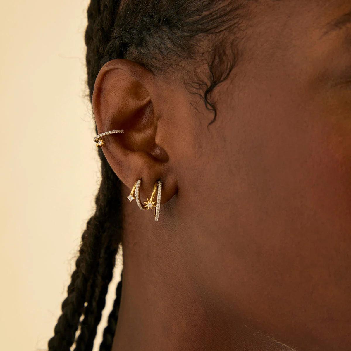 Stunning Gold Cosmic Illusion Crystal Hoop Earrings.
