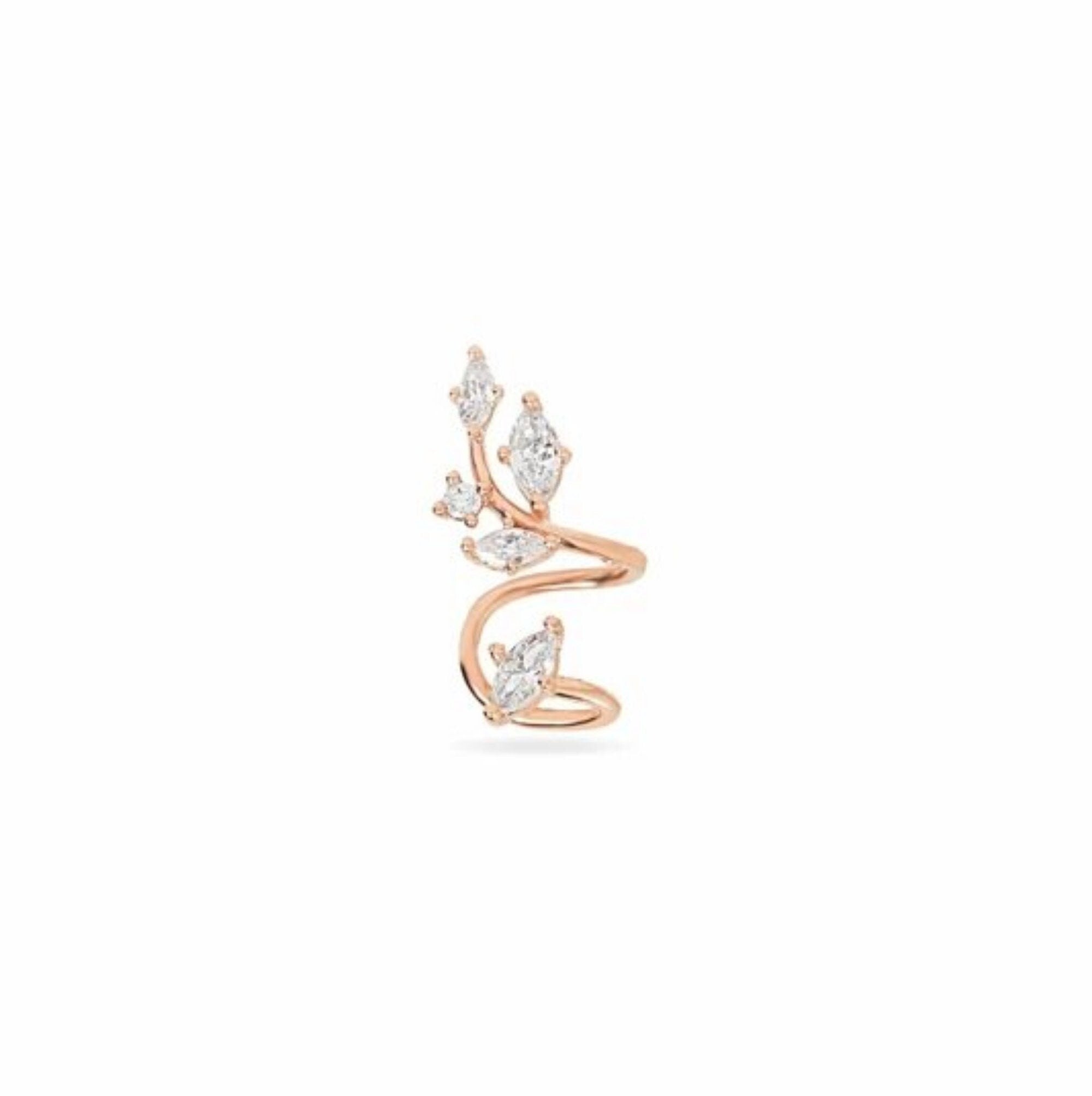 14K Gold Leaf Ear Cuff Diamond & Moissanite, No Piercing