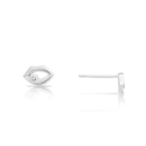 Sterling Silver CZ Lip Stud Earrings - Elegant and Chic Statement Jewelry.