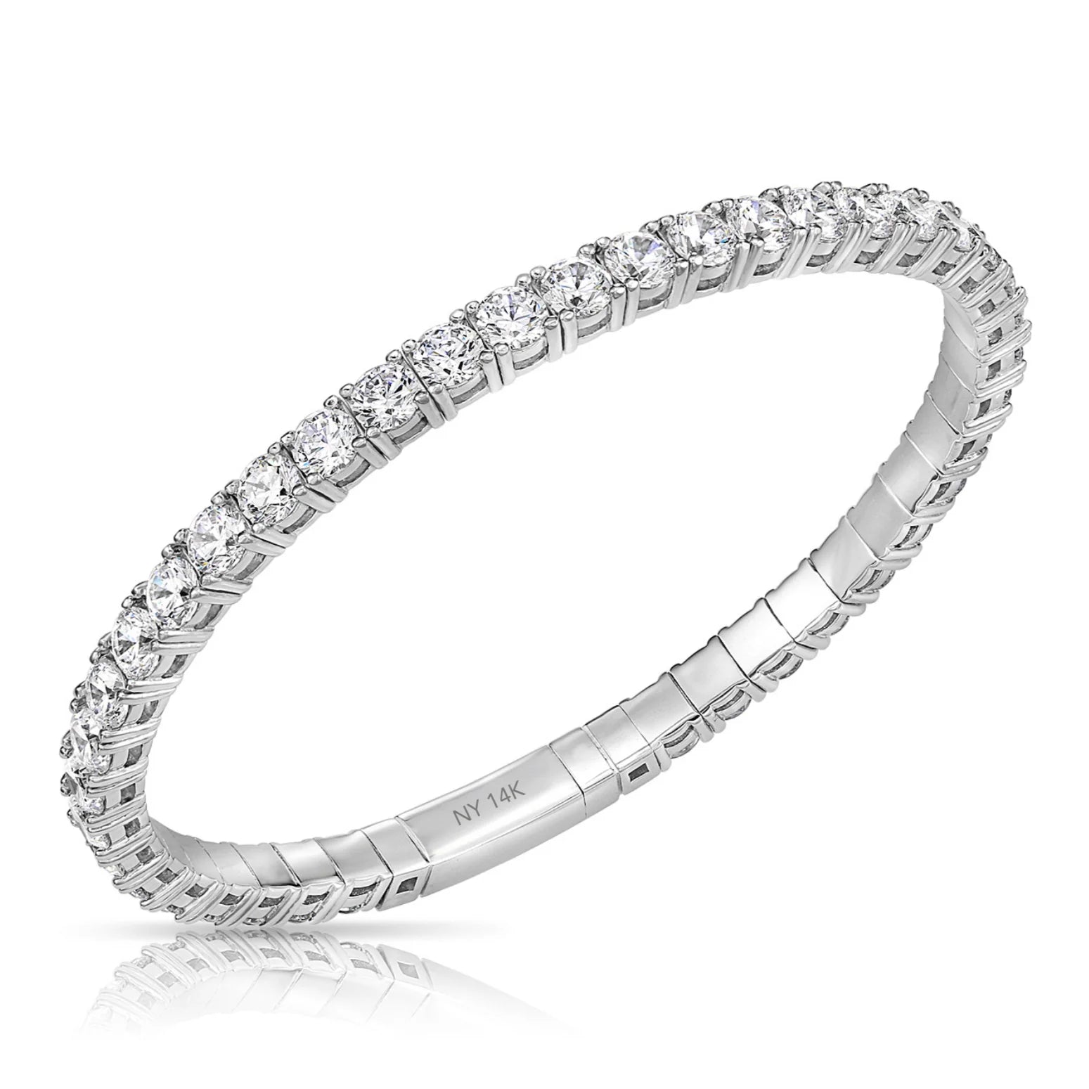 14K White Gold Tennis Bangle Bracelet, with Simulated Diamonds, 7In