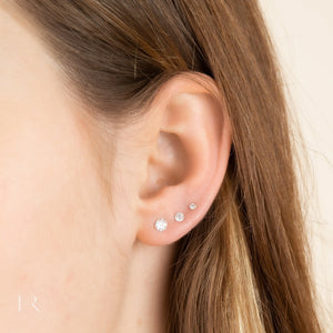 Set of 3 Pairs Cubic Zirconia Stud Earrings for Women in 925 Sterling Silver | 2Mm 3Mm 4Mm CZ Earrings | Minimalist | Bridesmaid Gift