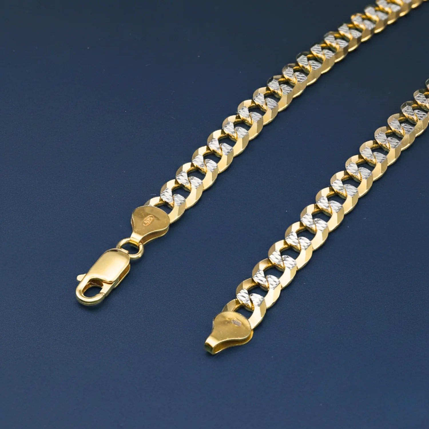 Sterling Silver Two-Tone Gold Plated Curb Chain Bracelet, with Diamond-Cut Engravings