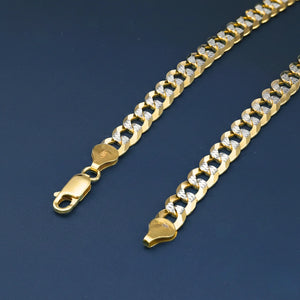 Sterling Silver Two-Tone Gold Plated Curb Chain Bracelet, with Diamond-Cut Engravings