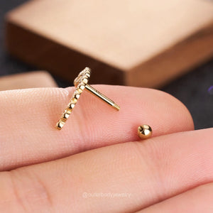 14K Solid Gold Invisible Set Diamond Apsara Curve Threaded Stud Earring/Ball-End Earring with Double Row CZ Cartilage, Helix, Conch Piercing
