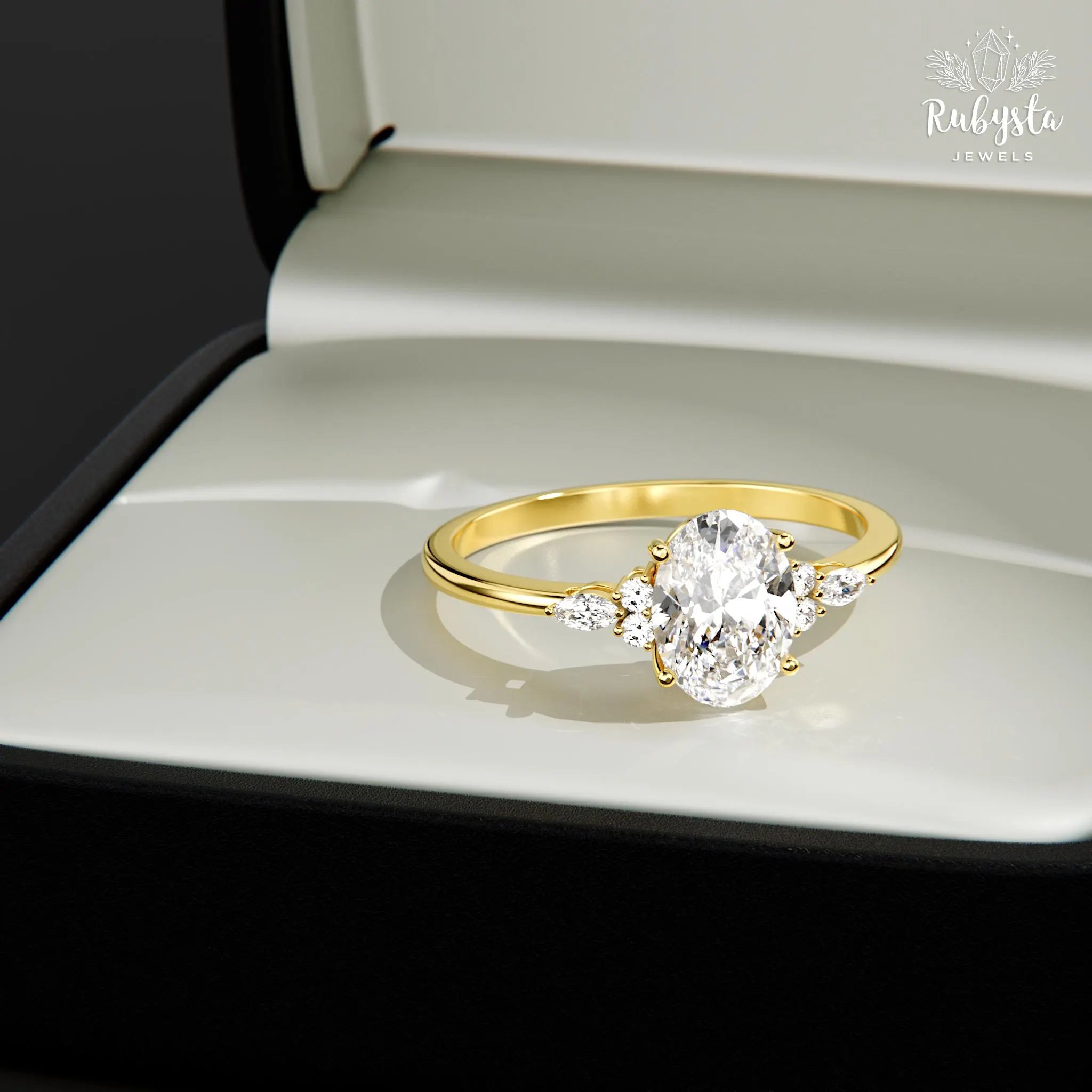 1Ct Oval Lab Diamond Engagement Ring: 14K Gold Promise Ring