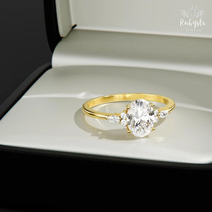1Ct Oval Lab Diamond Engagement Ring: 14K Gold Promise Ring