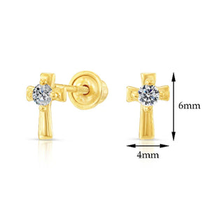 10K Yellow Gold Tiny Cute Cross Stud Earrings