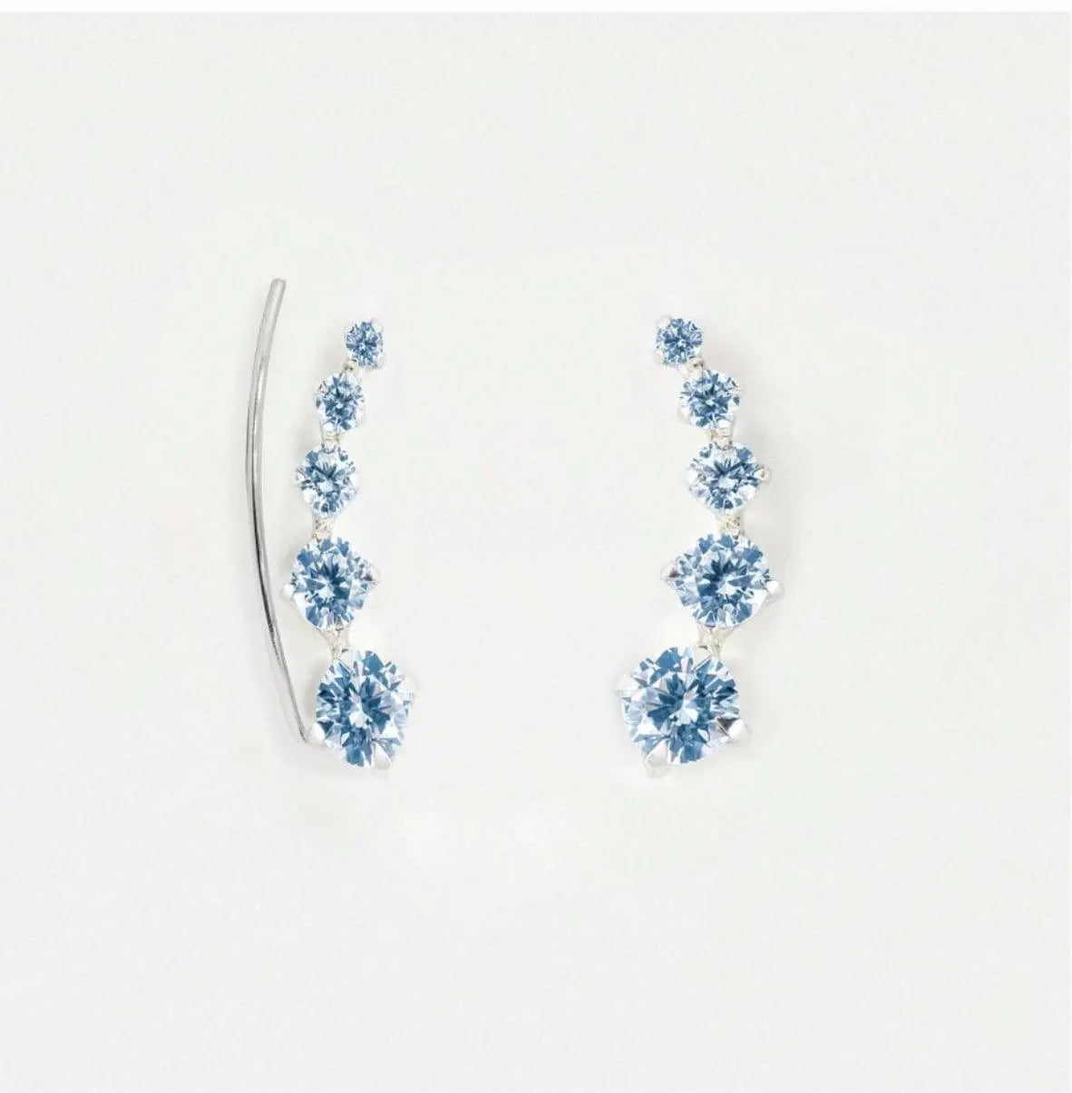 Sterling Silver Sapphire Blue CZ Ear Climbers, 18Mm