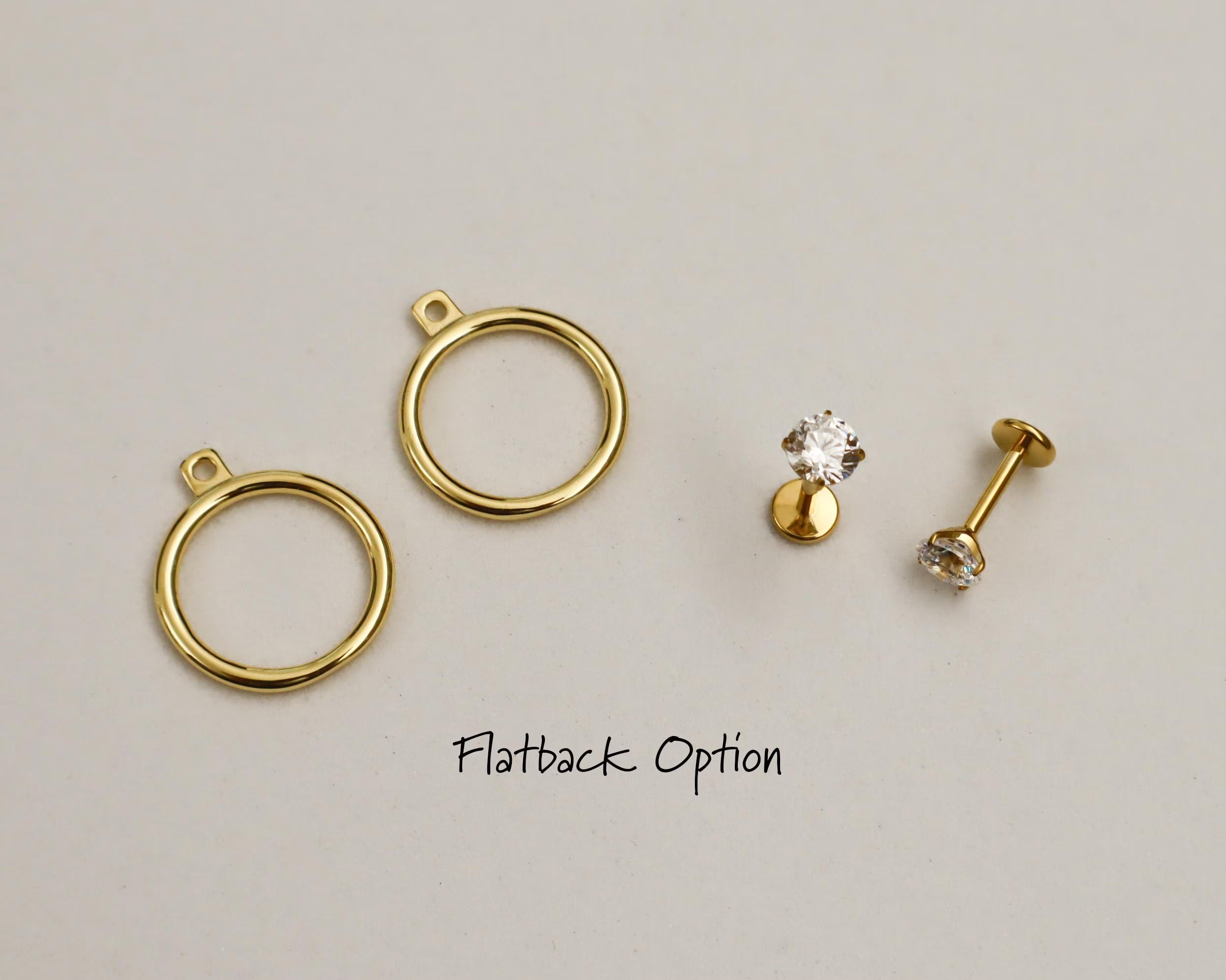 Waterproof-Flatback Sterling Silver Titanium Dainty Front Back Circle Earrings, Ear Jacket, Dainty Studs, CZ Diamond Studs
