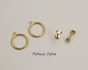 Waterproof-Flatback Sterling Silver Titanium Dainty Front Back Circle Earrings, Ear Jacket, Dainty Studs, CZ Diamond Studs