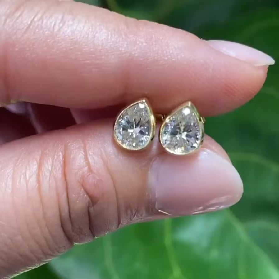 Tear Drop Pear Cut 2CTW Simulated Diamond Earrings Bezel Set, 14K Yellow Gold Earrings Women'S, Moissanite Earrings Push Backs, Gift for Her