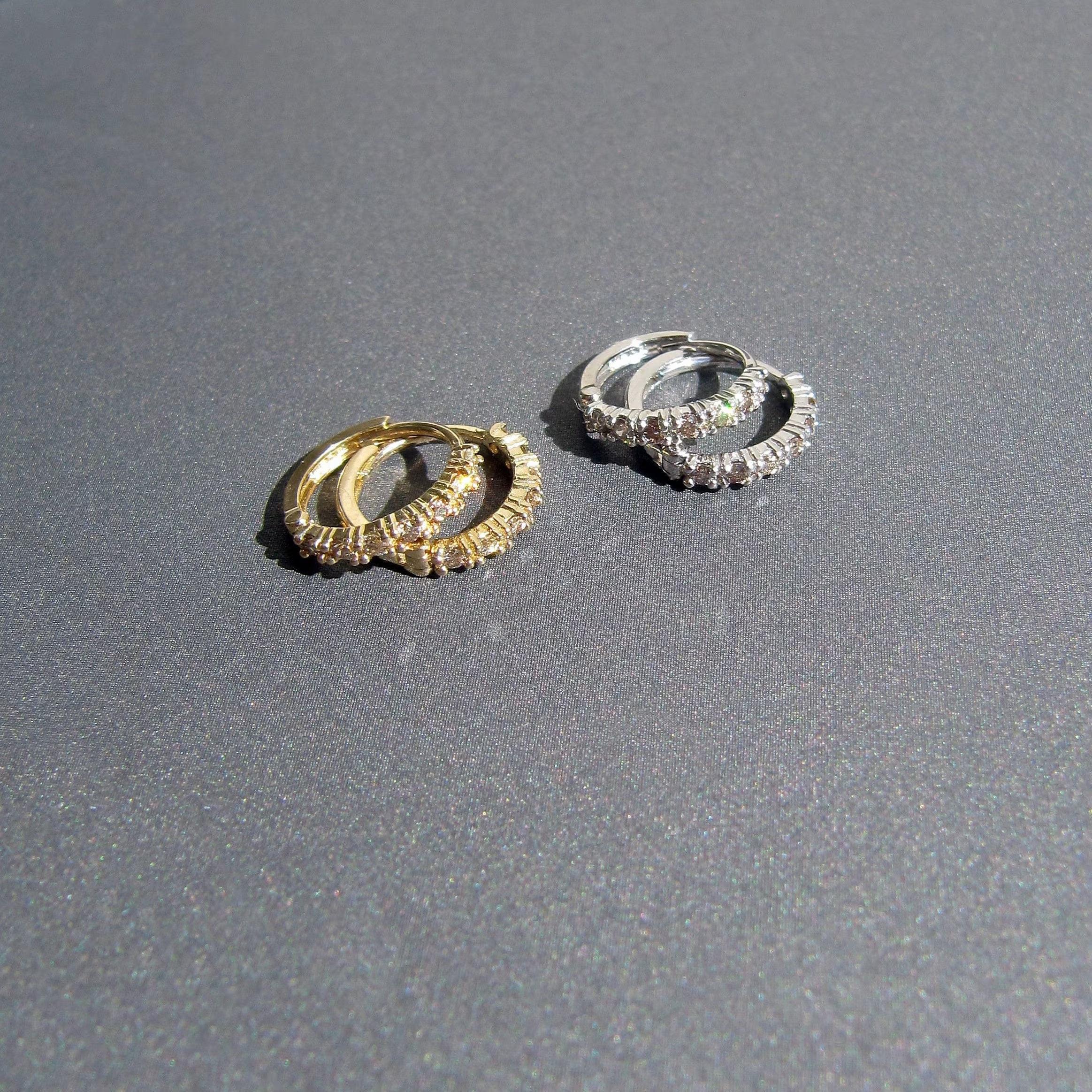 Elegant 14K Gold Diamond Huggie Earrings - Sleek Mini Sleeper Hoops in Yellow or White Gold.
