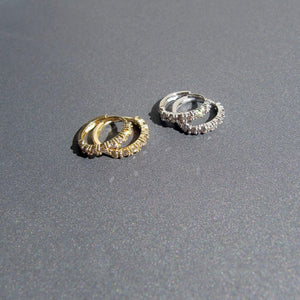 Elegant 14K Gold Diamond Huggie Earrings - Sleek Mini Sleeper Hoops in Yellow or White Gold.