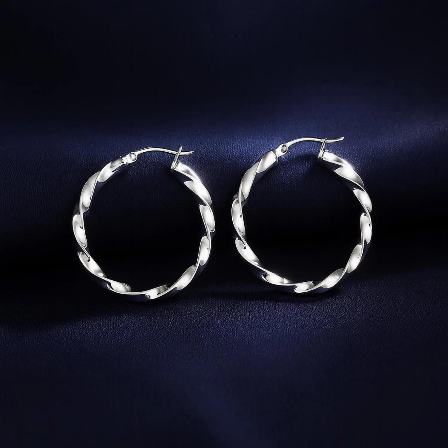 Stylish 925 Sterling Silver Shiny Twist Medium Hoop Earrings for Women - 1 Inch (25mm).