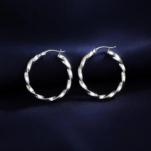 Stylish 925 Sterling Silver Shiny Twist Medium Hoop Earrings for Women - 1 Inch (25mm).