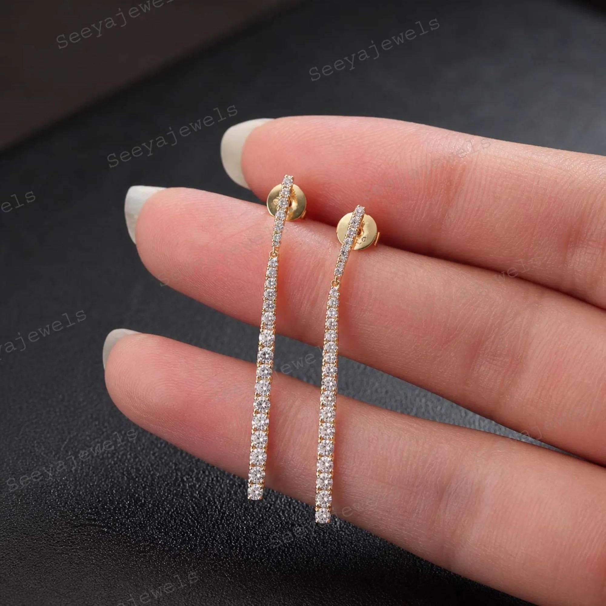 Minimalist Long Diamond Drop Earrings 14K Gold Earrings Long Dangling Moissanite Earrings Perfect Bridesmaids Gift for Her Valentine Gift