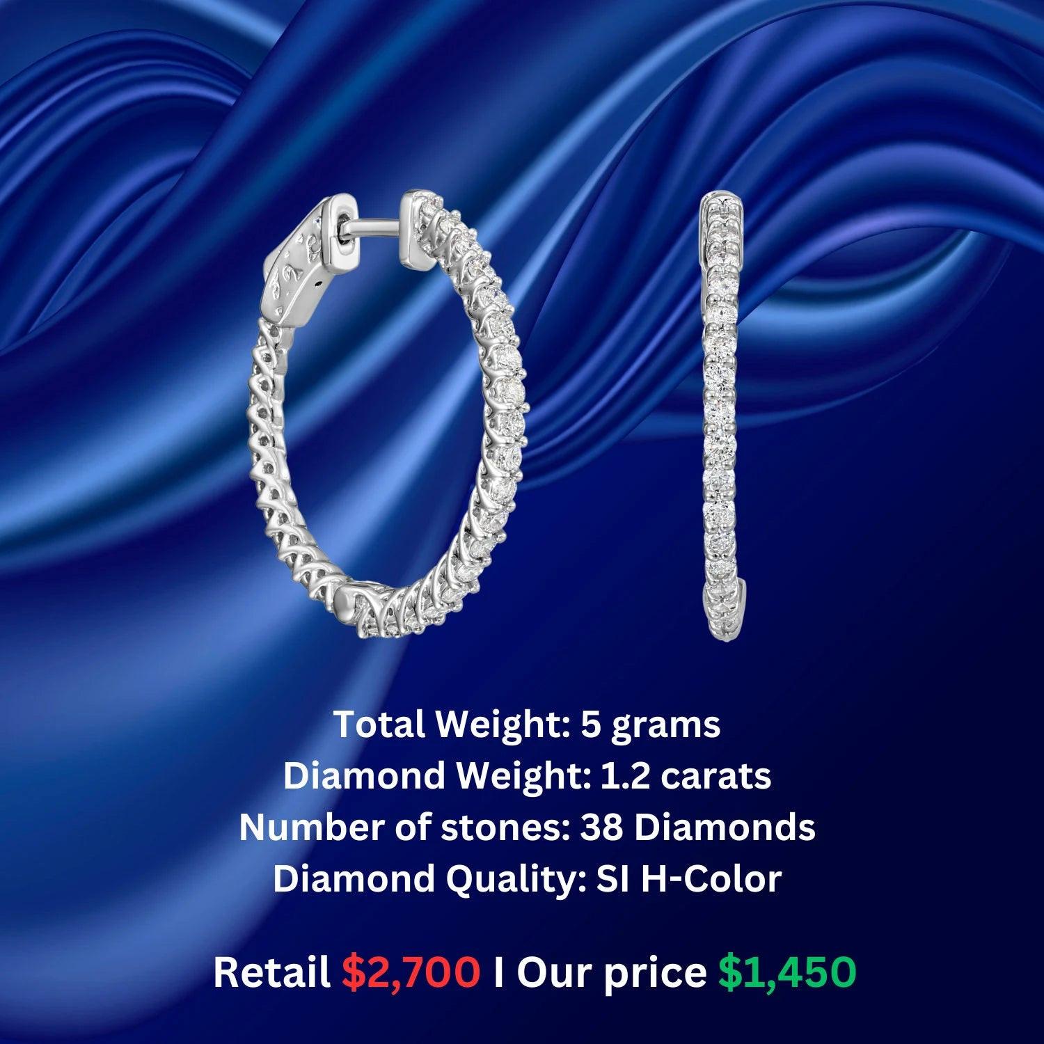 Stunning 14K White Gold Diamond Hoop Earrings - 1.02 Carats of Brilliance by TILO Jewelry.