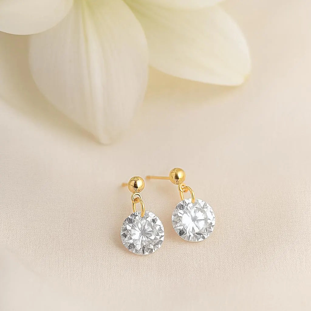 CZ Diamond Drop Earrings | round Crystal Dangle Earrings | Wedding, Bridal & Bridesmaid Jewelry | Sparkly Gift for Her | Christmas Gift