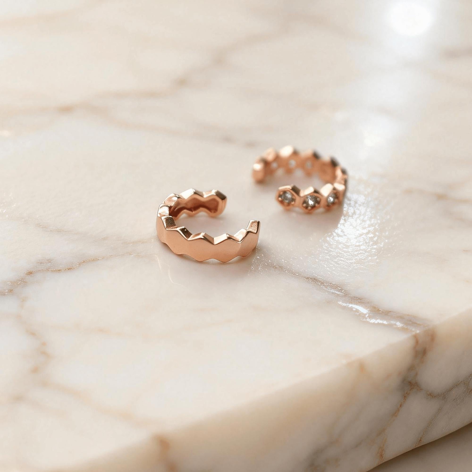 Rose Gold Ear Cuffs, Diamond Cartilage Ear Wrap, No Piercing, Minimalist Cuff Jewelry